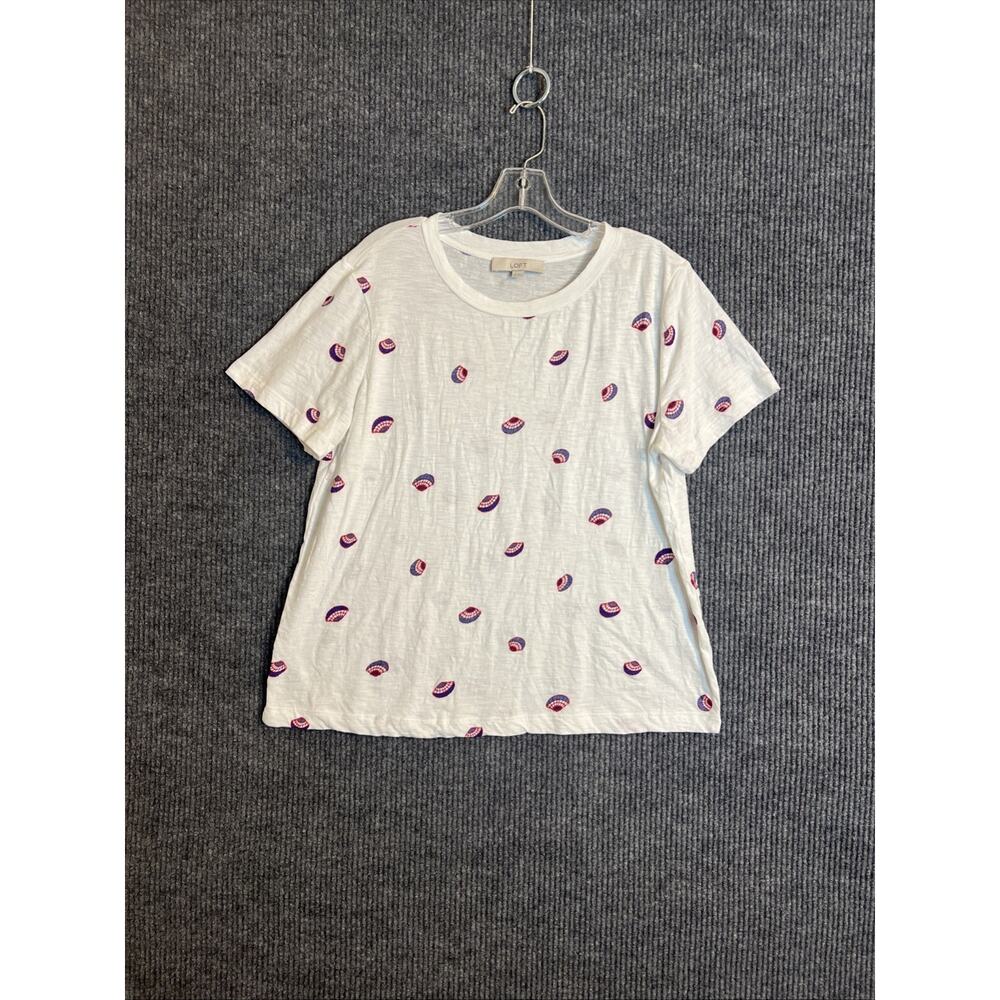 Loft Womens T Shirt Size XL White Seashell Printed Short Sleeve Crew Neck Cotton